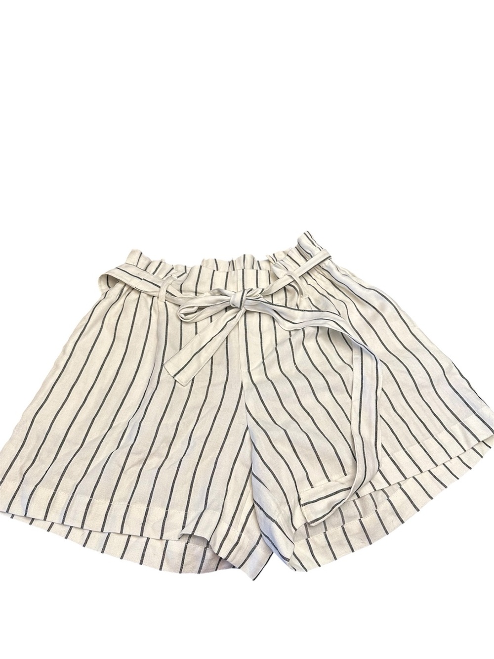 MELISSA NEPTON Cream and Black Striped Paperbag Shorts